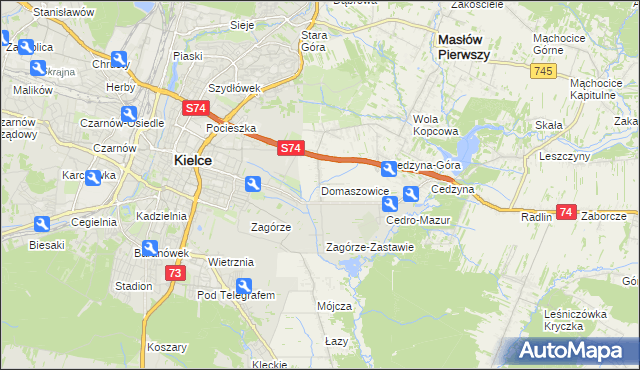 mapa Domaszowice gmina Masłów, Domaszowice gmina Masłów na mapie Targeo
