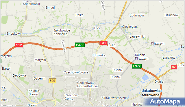 mapa Elizówka gmina Niemce, Elizówka gmina Niemce na mapie Targeo