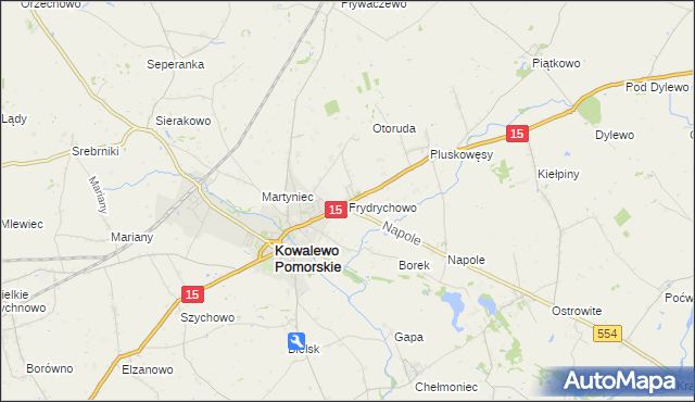 mapa Frydrychowo gmina Kowalewo Pomorskie, Frydrychowo gmina Kowalewo Pomorskie na mapie Targeo