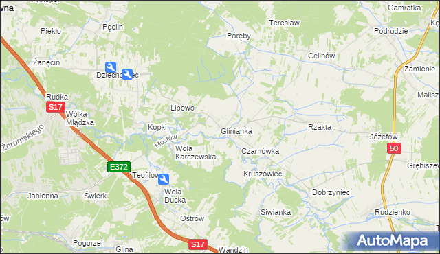 mapa Glinianka gmina Wiązowna, Glinianka gmina Wiązowna na mapie Targeo