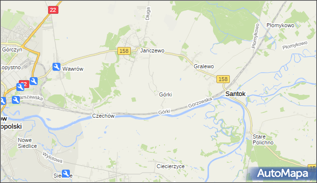 mapa Górki gmina Santok, Górki gmina Santok na mapie Targeo