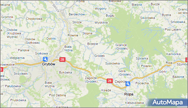 mapa Gródek gmina Grybów, Gródek gmina Grybów na mapie Targeo