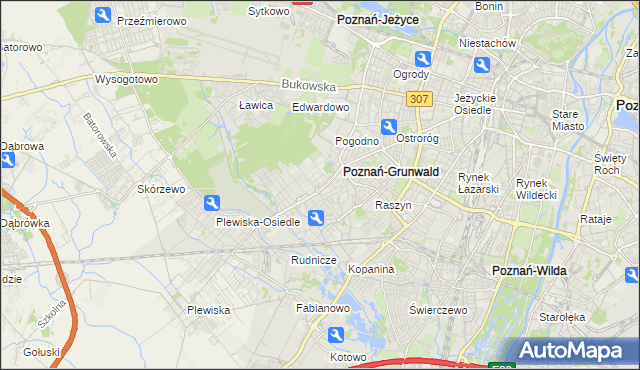 mapa Grunwald gmina Poznań, Grunwald gmina Poznań na mapie Targeo