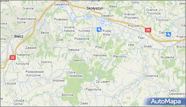 mapa Harklowa gmina Skołyszyn, Harklowa gmina Skołyszyn na mapie Targeo