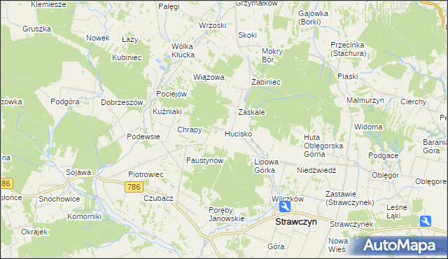 mapa Hucisko gmina Strawczyn, Hucisko gmina Strawczyn na mapie Targeo