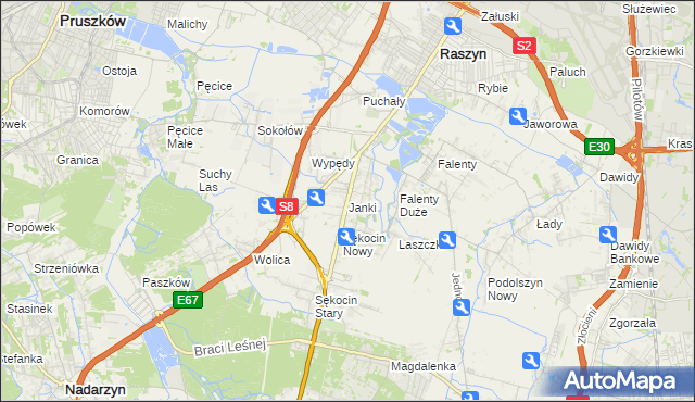mapa Janki gmina Raszyn, Janki gmina Raszyn na mapie Targeo