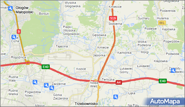 mapa Jasionka gmina Trzebownisko, Jasionka gmina Trzebownisko na mapie Targeo