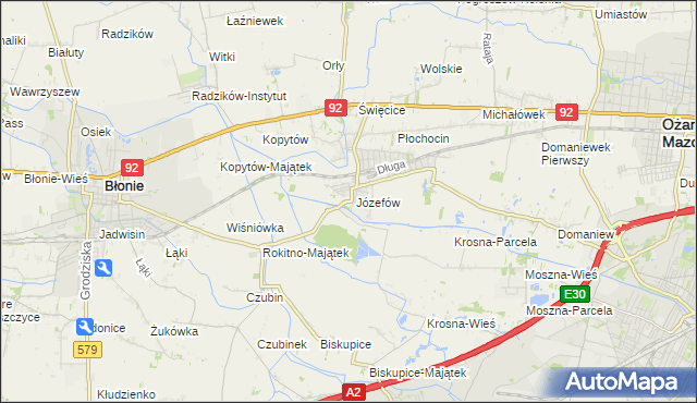 mapa Józefów gmina Ożarów Mazowiecki, Józefów gmina Ożarów Mazowiecki na mapie Targeo