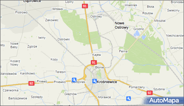 mapa Kajew gmina Krośniewice, Kajew gmina Krośniewice na mapie Targeo