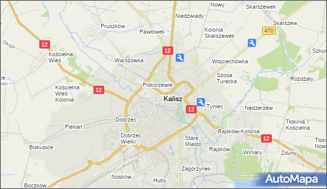 mapa Kalisza, Kalisz na mapie Targeo