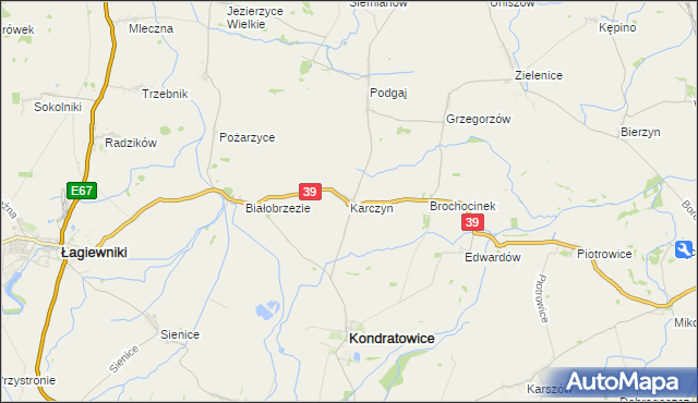 mapa Karczyn gmina Kondratowice, Karczyn gmina Kondratowice na mapie Targeo