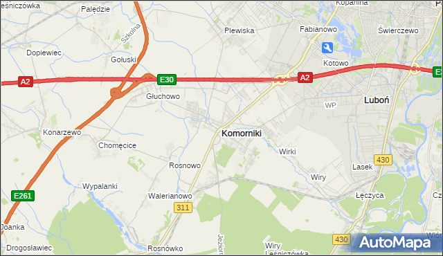 mapa Komorniki powiat poznański, Komorniki powiat poznański na mapie Targeo