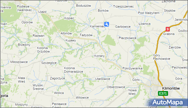 mapa Konary gmina Klimontów, Konary gmina Klimontów na mapie Targeo