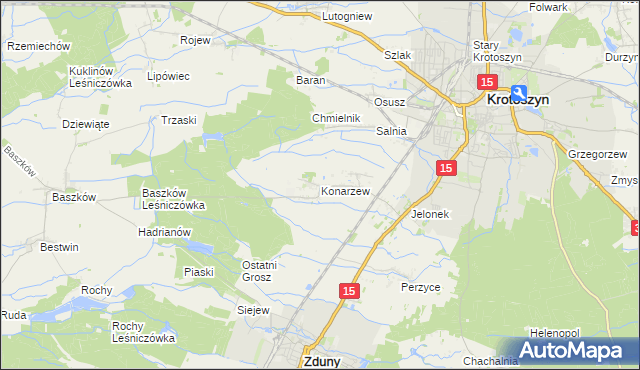 mapa Konarzew gmina Zduny, Konarzew gmina Zduny na mapie Targeo