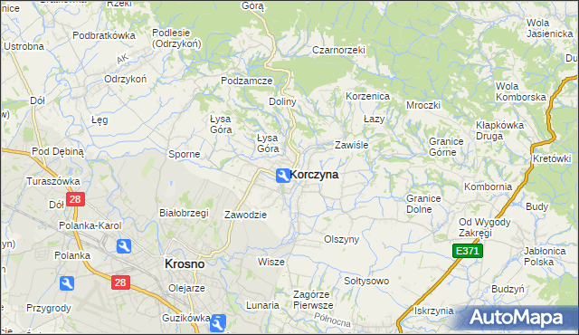 mapa Korczyna powiat krośnieński, Korczyna powiat krośnieński na mapie Targeo