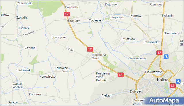 mapa Kościelna Wieś gmina Gołuchów, Kościelna Wieś gmina Gołuchów na mapie Targeo