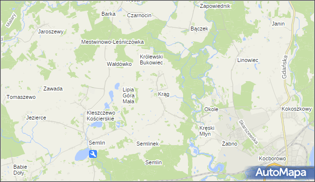 mapa Krąg gmina Starogard Gdański, Krąg gmina Starogard Gdański na mapie Targeo