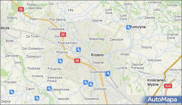 mapa Krosna, Krosno na mapie Targeo