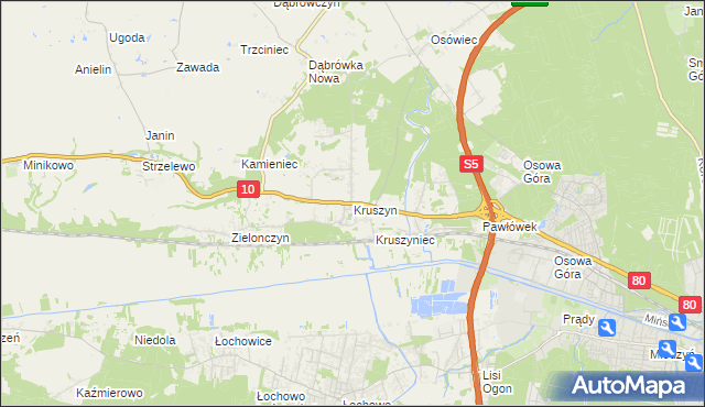 mapa Kruszyn gmina Sicienko, Kruszyn gmina Sicienko na mapie Targeo