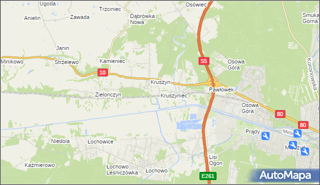 mapa Kruszyniec gmina Sicienko, Kruszyniec gmina Sicienko na mapie Targeo