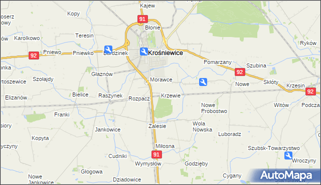 mapa Krzewie gmina Krośniewice, Krzewie gmina Krośniewice na mapie Targeo
