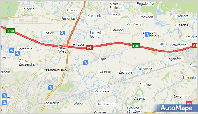 mapa Łąka gmina Trzebownisko, Łąka gmina Trzebownisko na mapie Targeo
