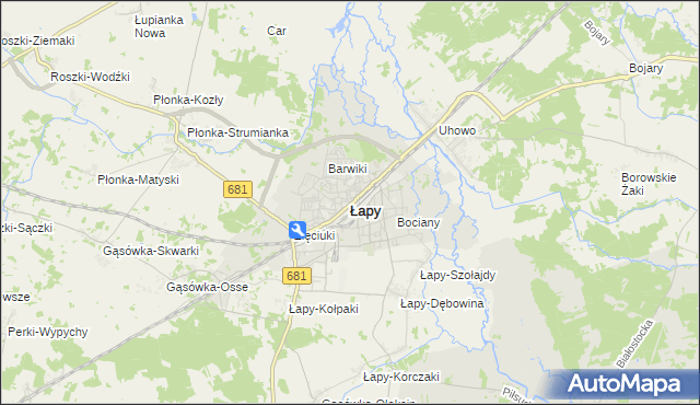 mapa Łapy, Łapy na mapie Targeo