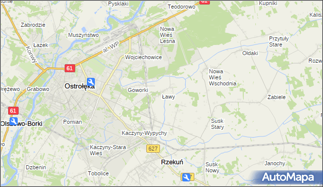 mapa Ławy gmina Rzekuń, Ławy gmina Rzekuń na mapie Targeo