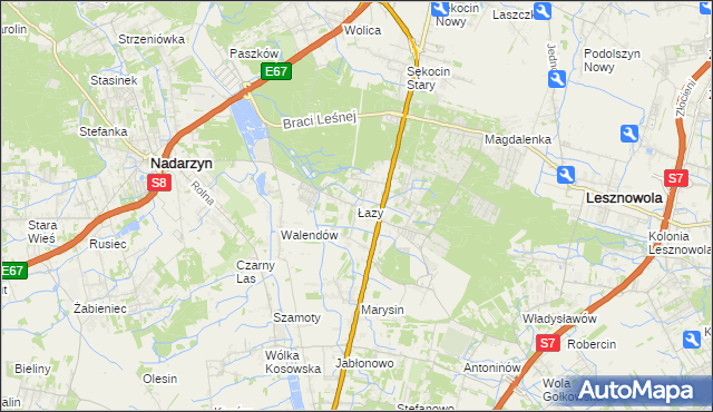 mapa Łazy gmina Lesznowola, Łazy gmina Lesznowola na mapie Targeo