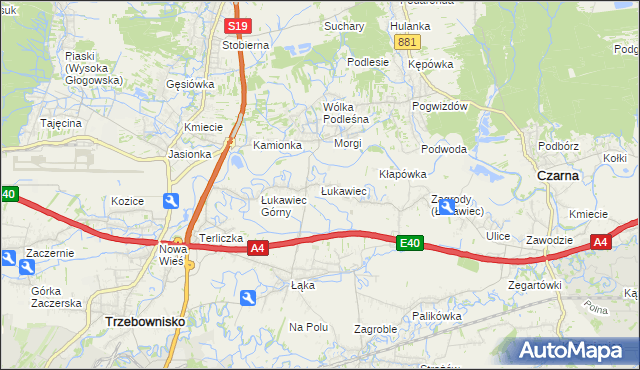 mapa Łukawiec gmina Trzebownisko, Łukawiec gmina Trzebownisko na mapie Targeo