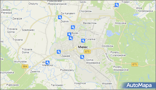 mapa Mielca, Mielec na mapie Targeo