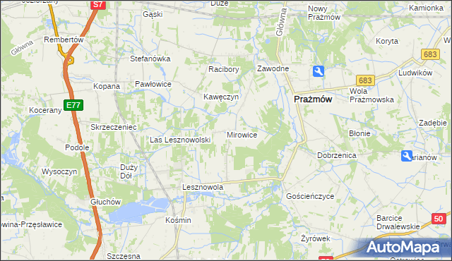 mapa Mirowice gmina Grójec, Mirowice gmina Grójec na mapie Targeo