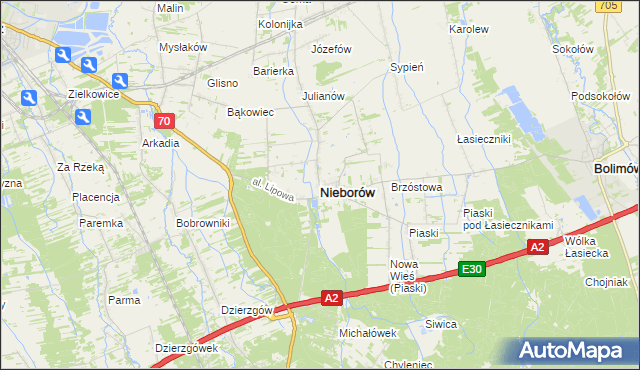 mapa Nieborów powiat łowicki, Nieborów powiat łowicki na mapie Targeo