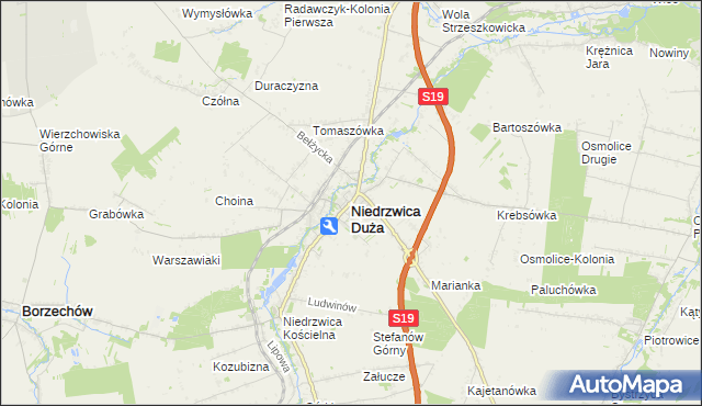 mapa Niedrzwica Duża, Niedrzwica Duża na mapie Targeo