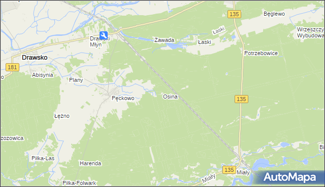 mapa Osina gmina Wieleń, Osina gmina Wieleń na mapie Targeo