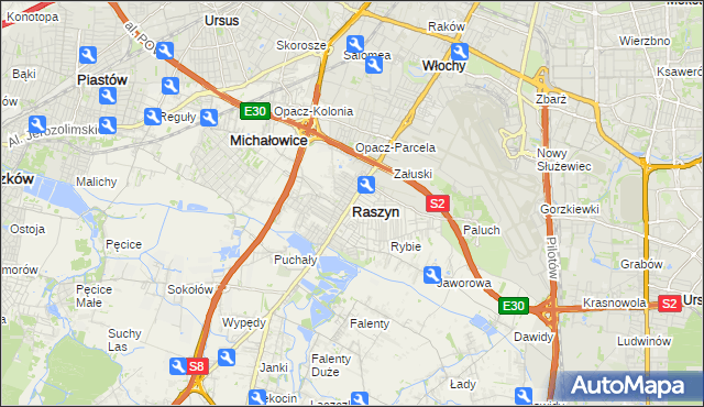 mapa Raszyn powiat pruszkowski, Raszyn powiat pruszkowski na mapie Targeo