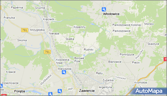mapa Rudniki gmina Włodowice, Rudniki gmina Włodowice na mapie Targeo