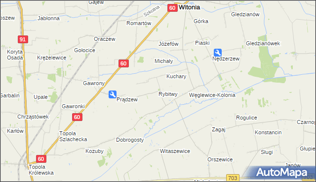 mapa Rybitwy gmina Witonia, Rybitwy gmina Witonia na mapie Targeo