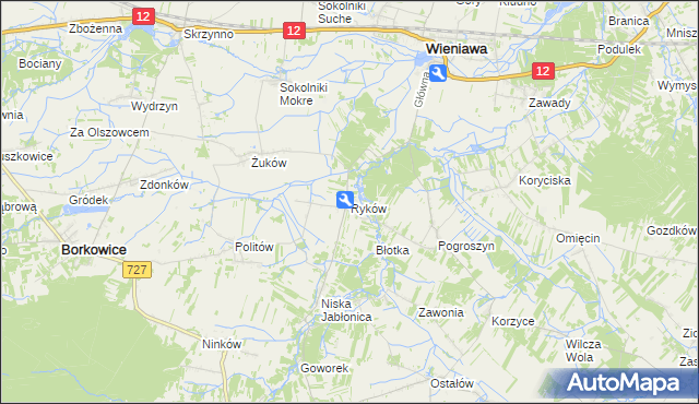 mapa Ryków gmina Wieniawa, Ryków gmina Wieniawa na mapie Targeo