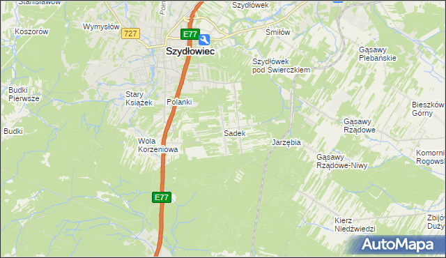mapa Sadek gmina Szydłowiec, Sadek gmina Szydłowiec na mapie Targeo