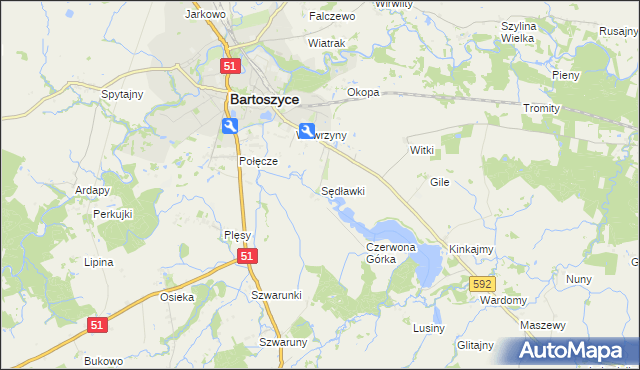 mapa Sędławki, Sędławki na mapie Targeo