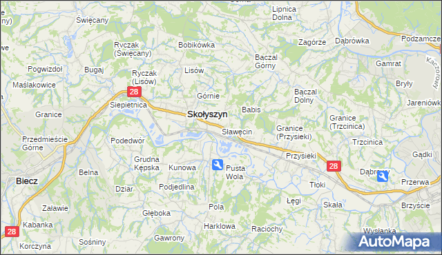 mapa Sławęcin gmina Skołyszyn, Sławęcin gmina Skołyszyn na mapie Targeo