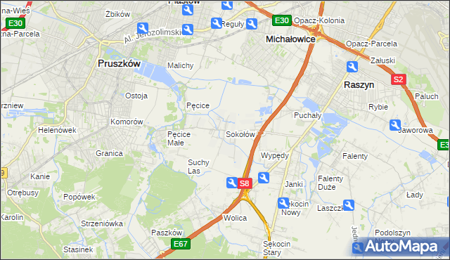 mapa Sokołów gmina Michałowice, Sokołów gmina Michałowice na mapie Targeo