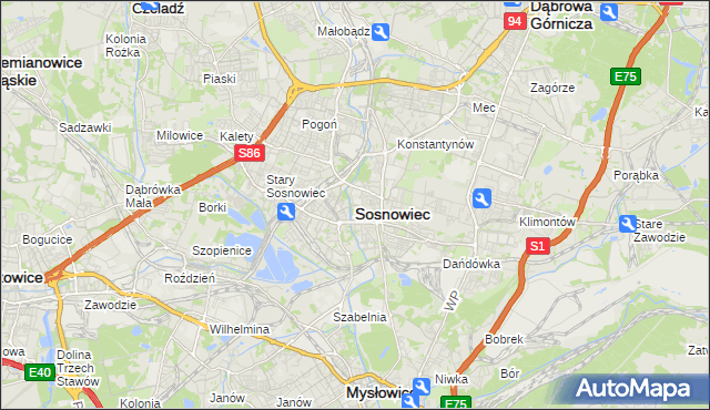mapa Sosnowca, Sosnowiec na mapie Targeo