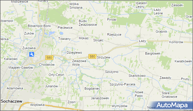 mapa Strzyżew gmina Kampinos, Strzyżew gmina Kampinos na mapie Targeo