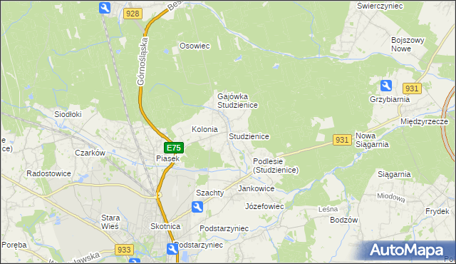 mapa Studzienice gmina Pszczyna, Studzienice gmina Pszczyna na mapie Targeo