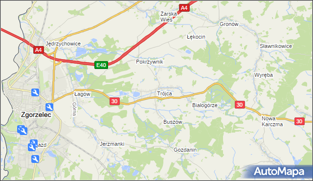 mapa Trójca gmina Zgorzelec, Trójca gmina Zgorzelec na mapie Targeo