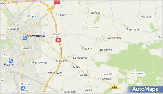 mapa Turzany gmina Inowrocław, Turzany gmina Inowrocław na mapie Targeo