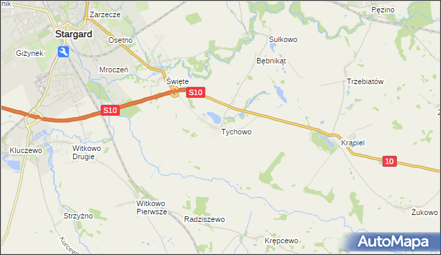 mapa Tychowo gmina Stargard, Tychowo gmina Stargard na mapie Targeo