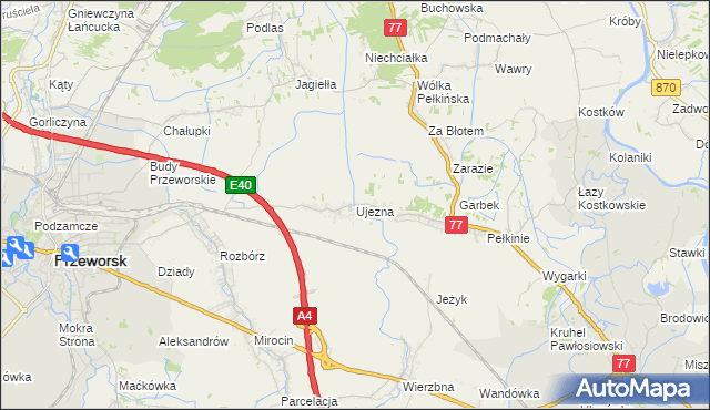 mapa Ujezna, Ujezna na mapie Targeo